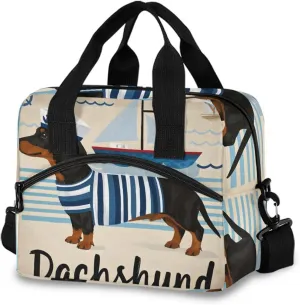 Reusable Lunch Bag for Girls Boys Women Men,Sailor Dachshund Lunch Box Container with Detachable Shoulder Strap,Insulated Lunch Coolers for School Office