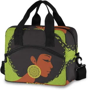Reusable Lunch Bag for Girls Women,African American Woman Lunch Box Container with Detachable Shoulder Strap,Insulated Lunch Coolers for School Office
