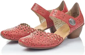 Rieker 43753 Mirjam Women's Mary Jane Heels - Low-Heel Leather Shoes with Adjustable Ankle Strap & Laser-Cut Design - Comfortable Women’s Heels for Casual & Dressy Wear