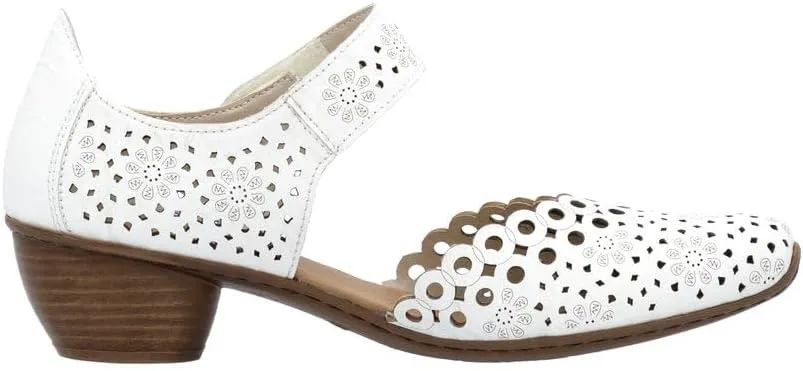 Rieker 43753 Mirjam Women's Mary Jane Heels - Low-Heel Leather Shoes with Adjustable Ankle Strap & Laser-Cut Design - Comfortable Women’s Heels for Casual & Dressy Wear