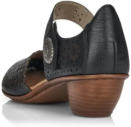 Rieker 43753 Mirjam Women's Mary Jane Heels - Low-Heel Leather Shoes with Adjustable Ankle Strap & Laser-Cut Design - Comfortable Women’s Heels for Casual & Dressy Wear