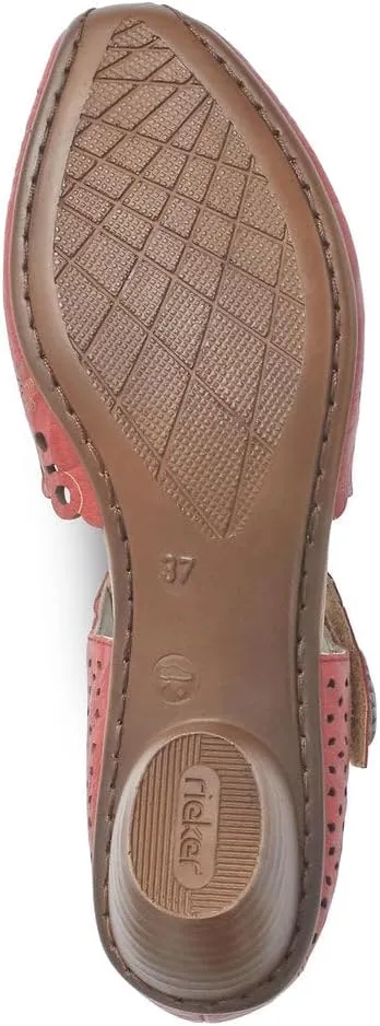 Rieker 43753 Mirjam Women's Mary Jane Heels - Low-Heel Leather Shoes with Adjustable Ankle Strap & Laser-Cut Design - Comfortable Women’s Heels for Casual & Dressy Wear