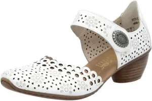 Rieker 43753 Mirjam Women's Mary Jane Heels - Low-Heel Leather Shoes with Adjustable Ankle Strap & Laser-Cut Design - Comfortable Women’s Heels for Casual & Dressy Wear