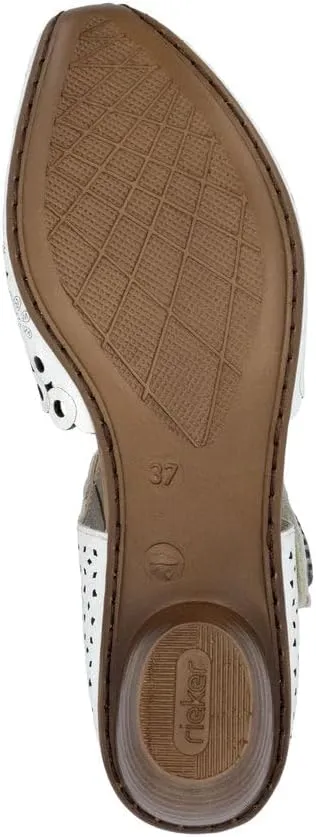Rieker 43753 Mirjam Women's Mary Jane Heels - Low-Heel Leather Shoes with Adjustable Ankle Strap & Laser-Cut Design - Comfortable Women’s Heels for Casual & Dressy Wear