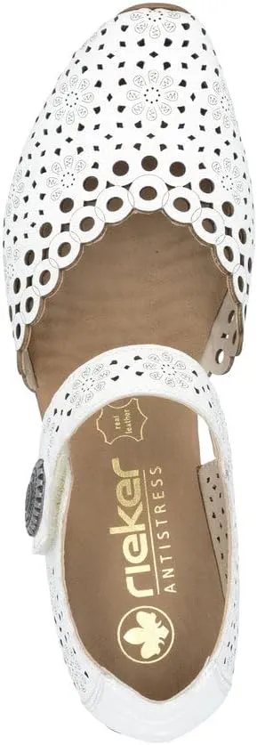 Rieker 43753 Mirjam Women's Mary Jane Heels - Low-Heel Leather Shoes with Adjustable Ankle Strap & Laser-Cut Design - Comfortable Women’s Heels for Casual & Dressy Wear