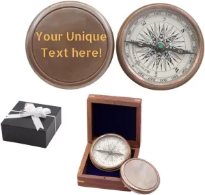 RII Antique Nautical Directional Magnetic Sundial Brass Compass, Personalized Antique Decor Birthday Gifts for Men, Astrolabe for Him, Baptism Gifts with Engraved Quotes