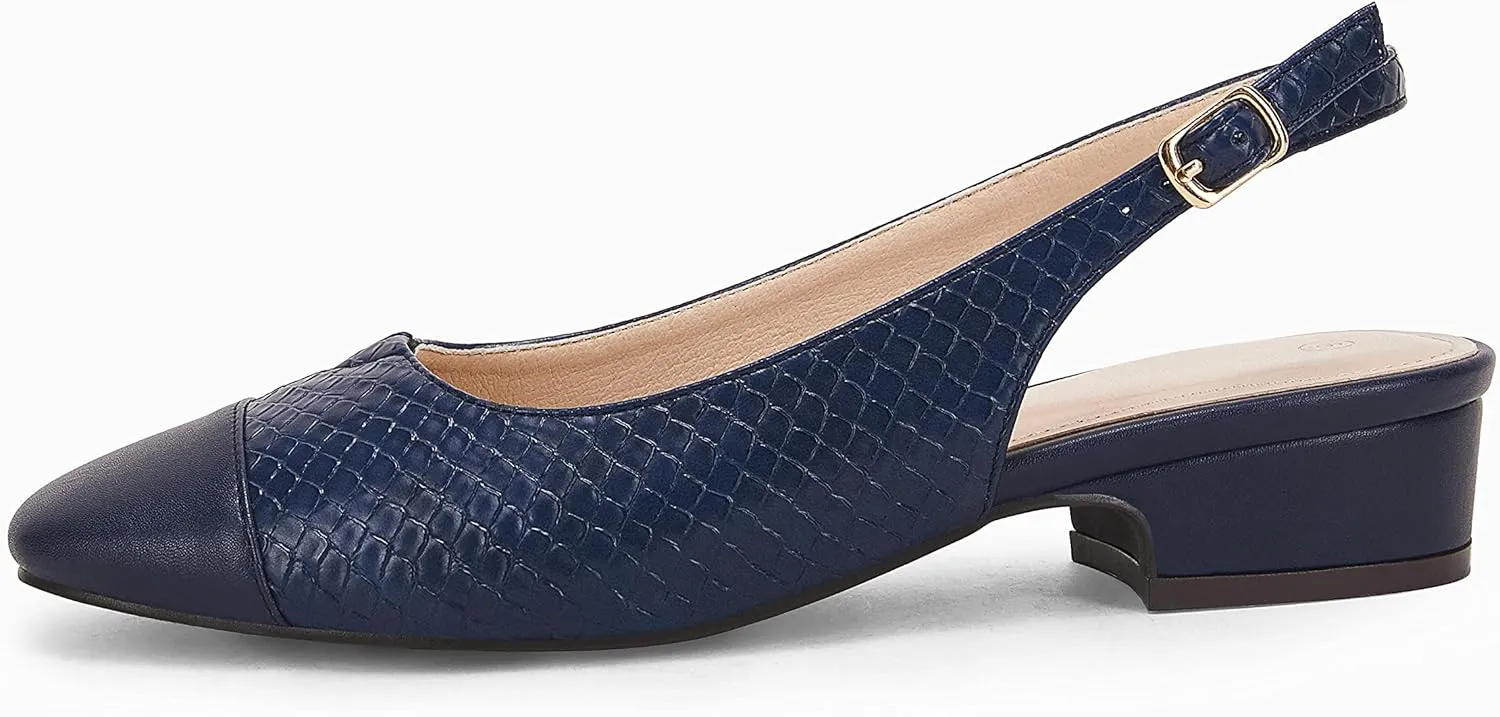 Rilista Women's Slingback Low Heels Closed Toe Chunky Block Heel Comfortable Office Dress Pumps Shoes