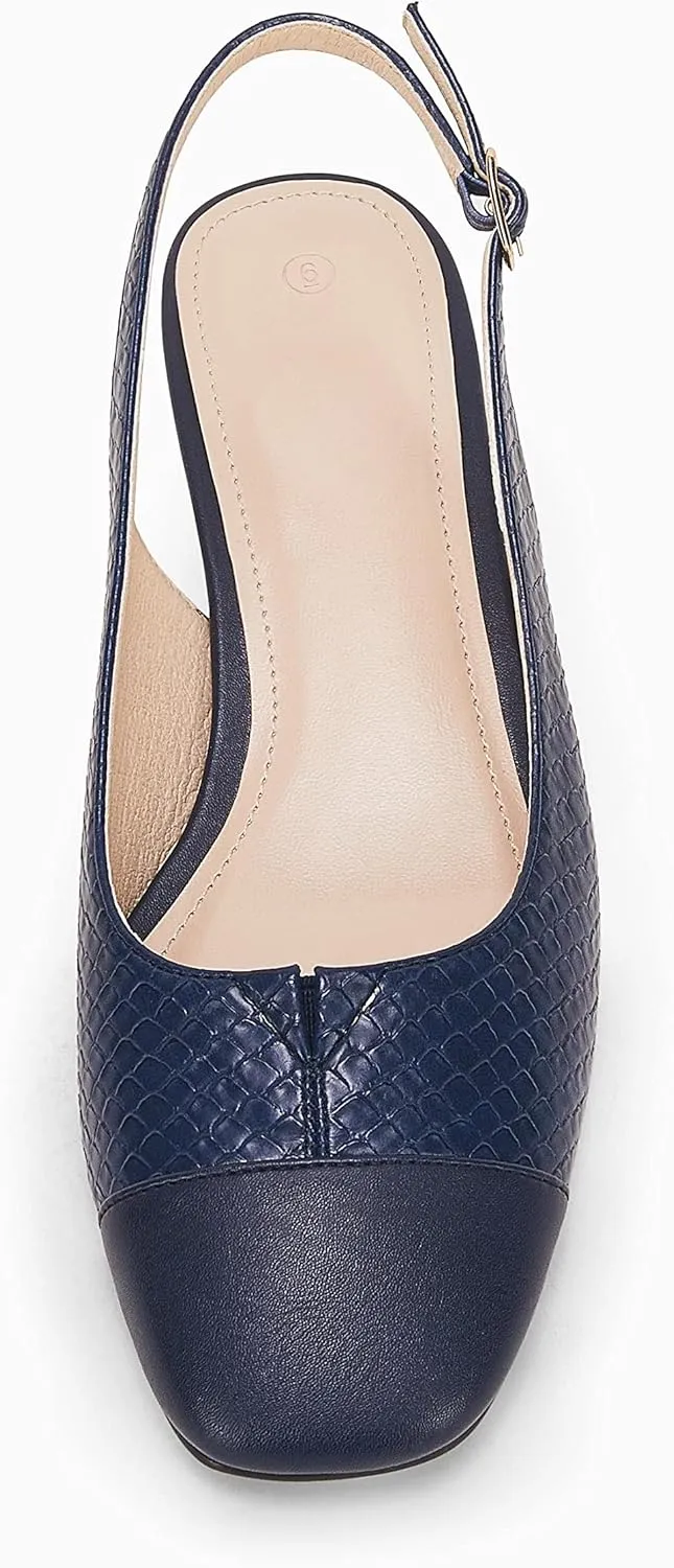 Rilista Women's Slingback Low Heels Closed Toe Chunky Block Heel Comfortable Office Dress Pumps Shoes