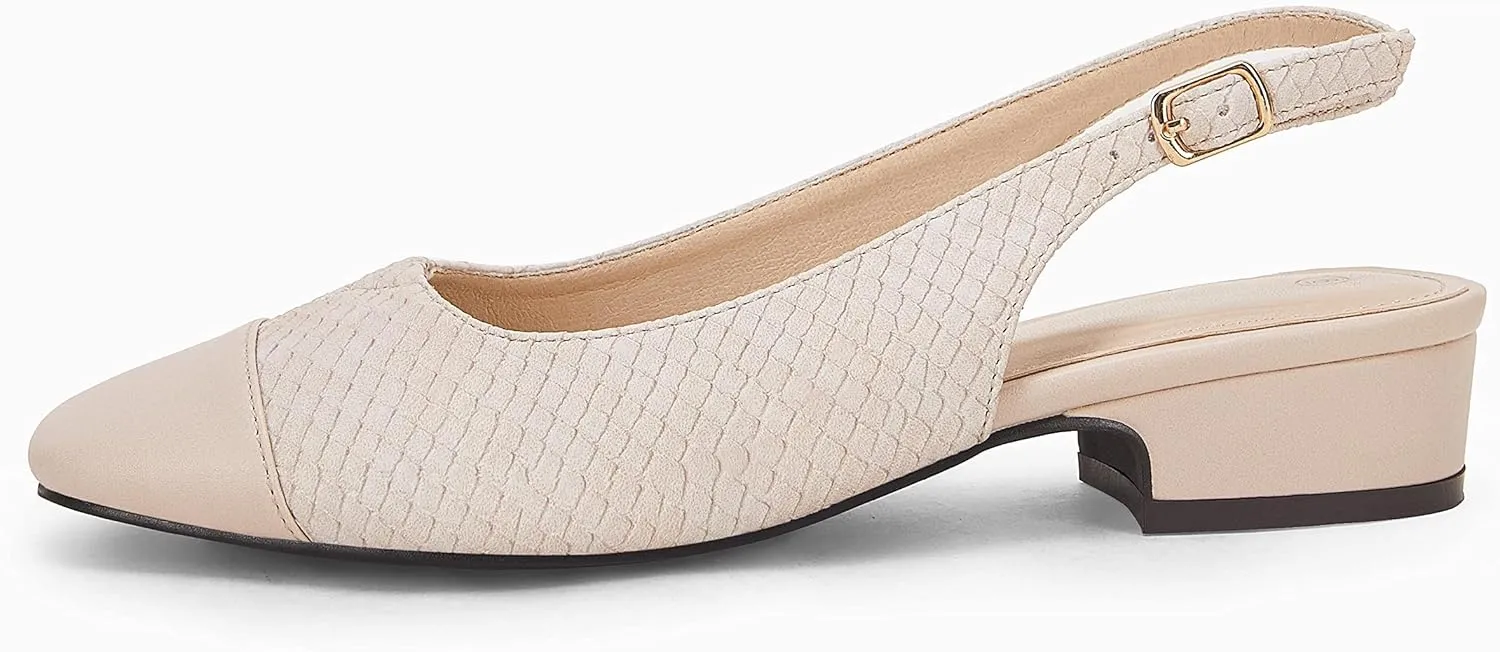 Rilista Women's Slingback Low Heels Closed Toe Chunky Block Heel Comfortable Office Dress Pumps Shoes