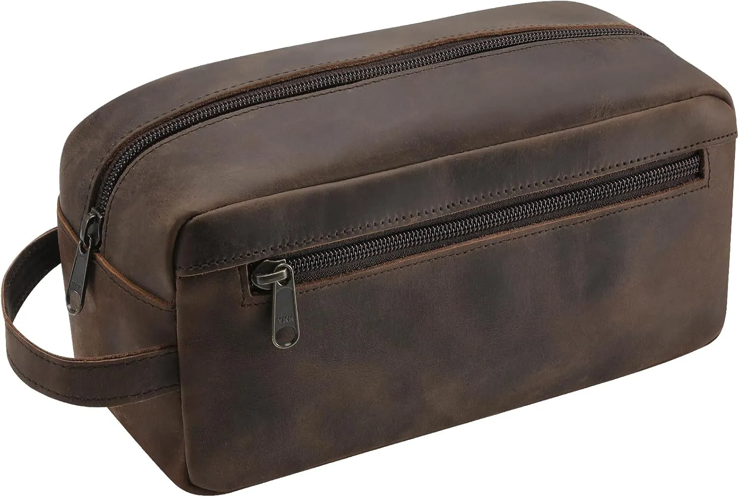 Ringsun Leather Travel Toiletry Bag for Men, Full Grain Leather Dopp Kit Shaving Bag Travel Organizer, Black Coffee