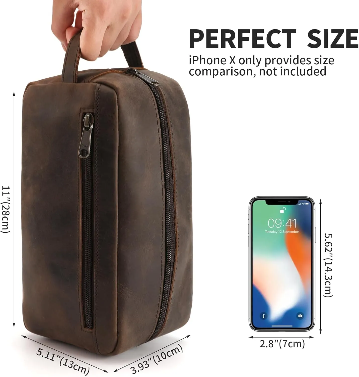 Ringsun Leather Travel Toiletry Bag for Men, Full Grain Leather Dopp Kit Shaving Bag Travel Organizer, Black Coffee