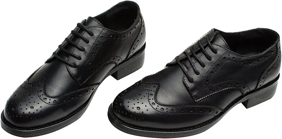 rismart Women's Brogue Pointed Toe Wingtips Work&Wedding Dress Leather Oxfords Shoes