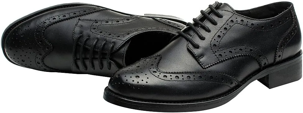 rismart Women's Brogue Pointed Toe Wingtips Work&Wedding Dress Leather Oxfords Shoes