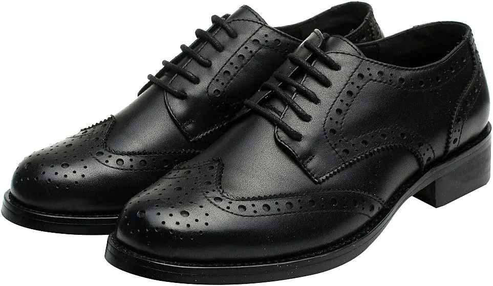 rismart Women's Brogue Pointed Toe Wingtips Work&Wedding Dress Leather Oxfords Shoes