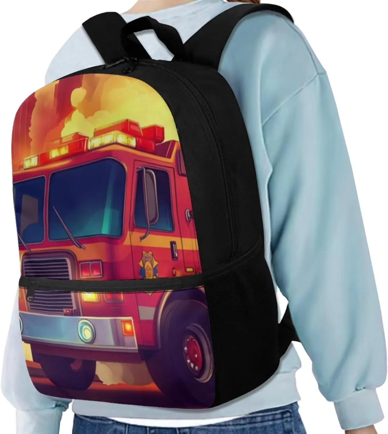 Rnyleeg Fire Truck Backpack for Boys with Lunchbox Elementary School Bags for Boys 15 Inch Bookbag Set 4 in 1 Back to School Gifts for Kids Casual Travel Ruscksack