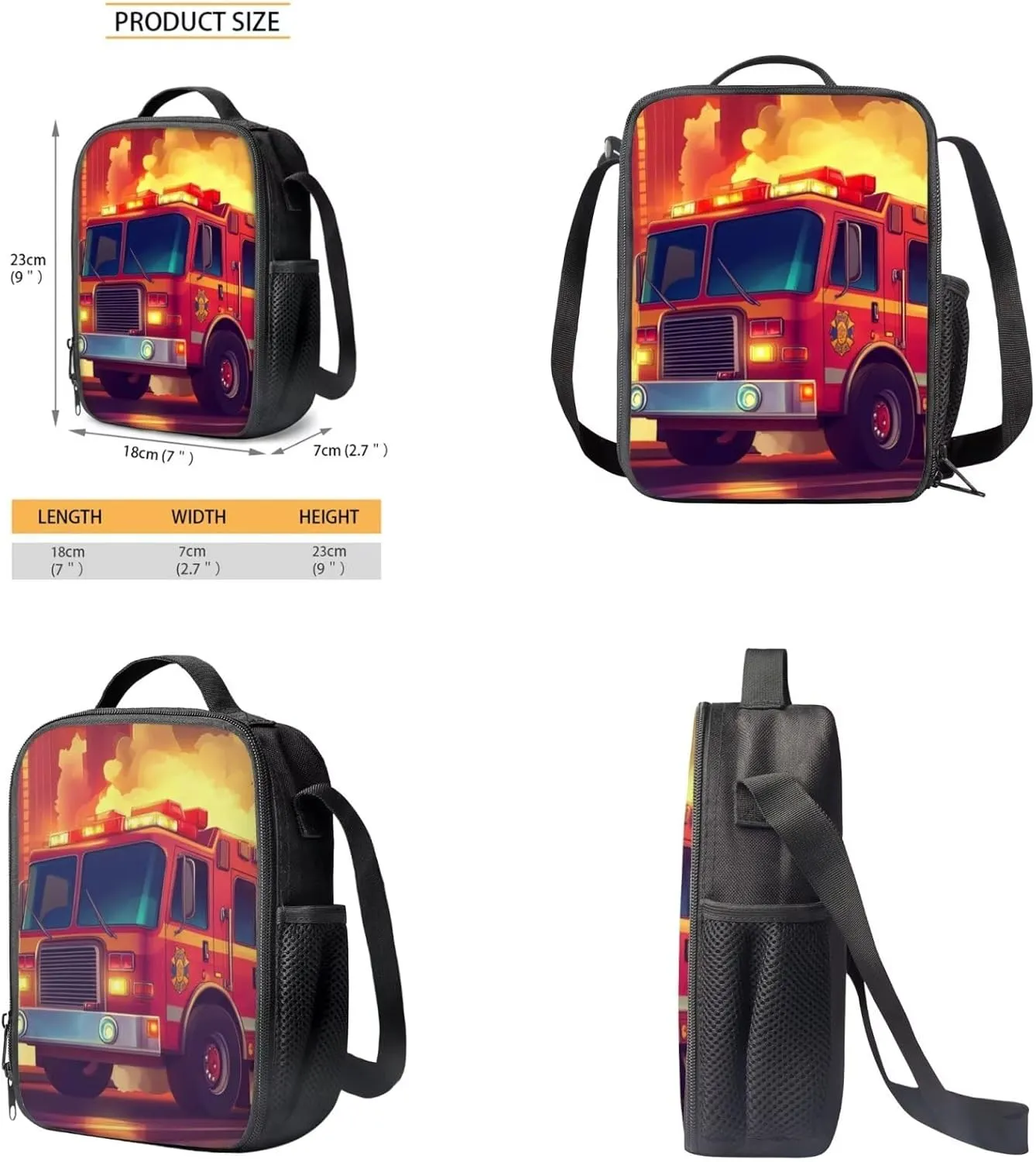 Rnyleeg Fire Truck Backpack for Boys with Lunchbox Elementary School Bags for Boys 15 Inch Bookbag Set 4 in 1 Back to School Gifts for Kids Casual Travel Ruscksack