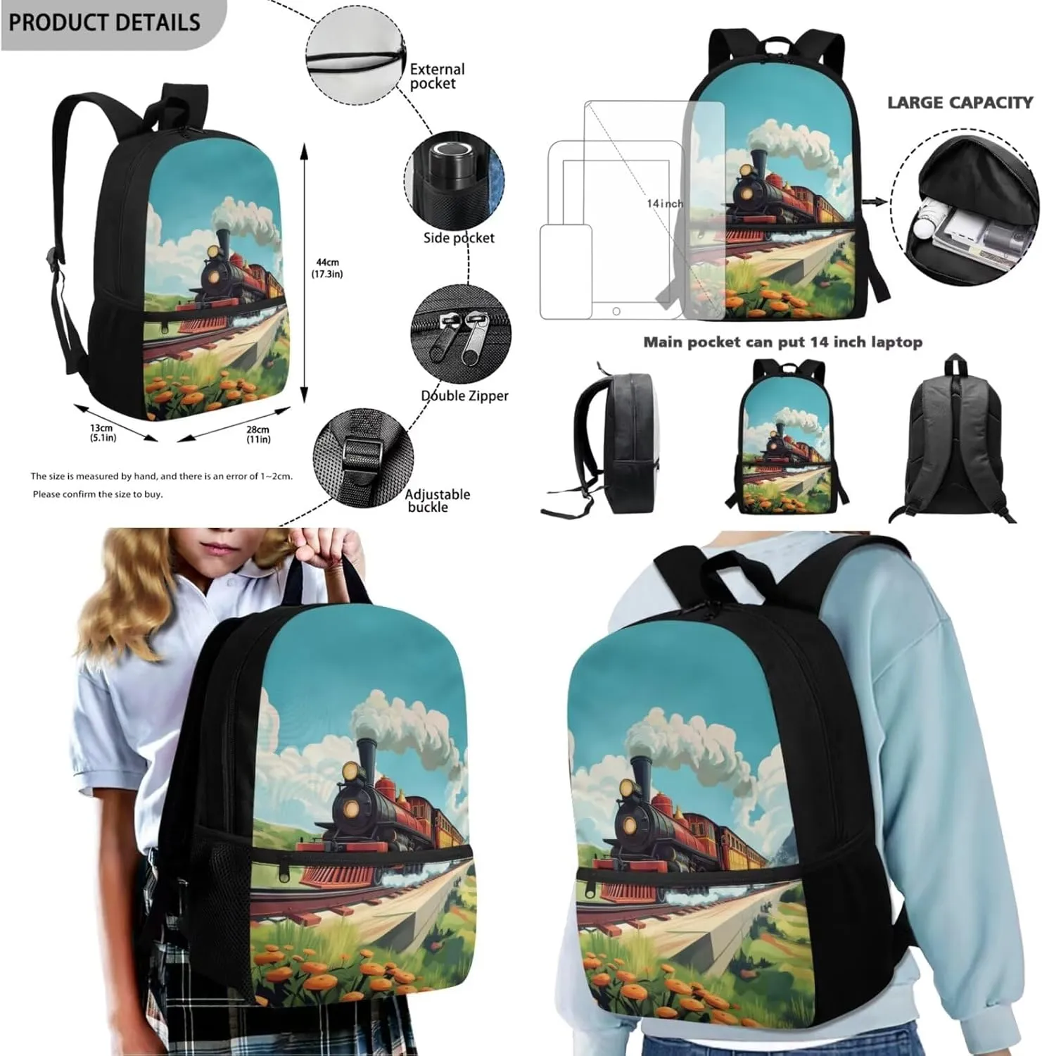 Rnyleeg Trian Backpack for Boys with Lunch Box 4 Pack Boys Backpack Ages 8-10 Lightweight 15 inch Book Bag Set for Primary School Travel Bag Set Casual Daypack