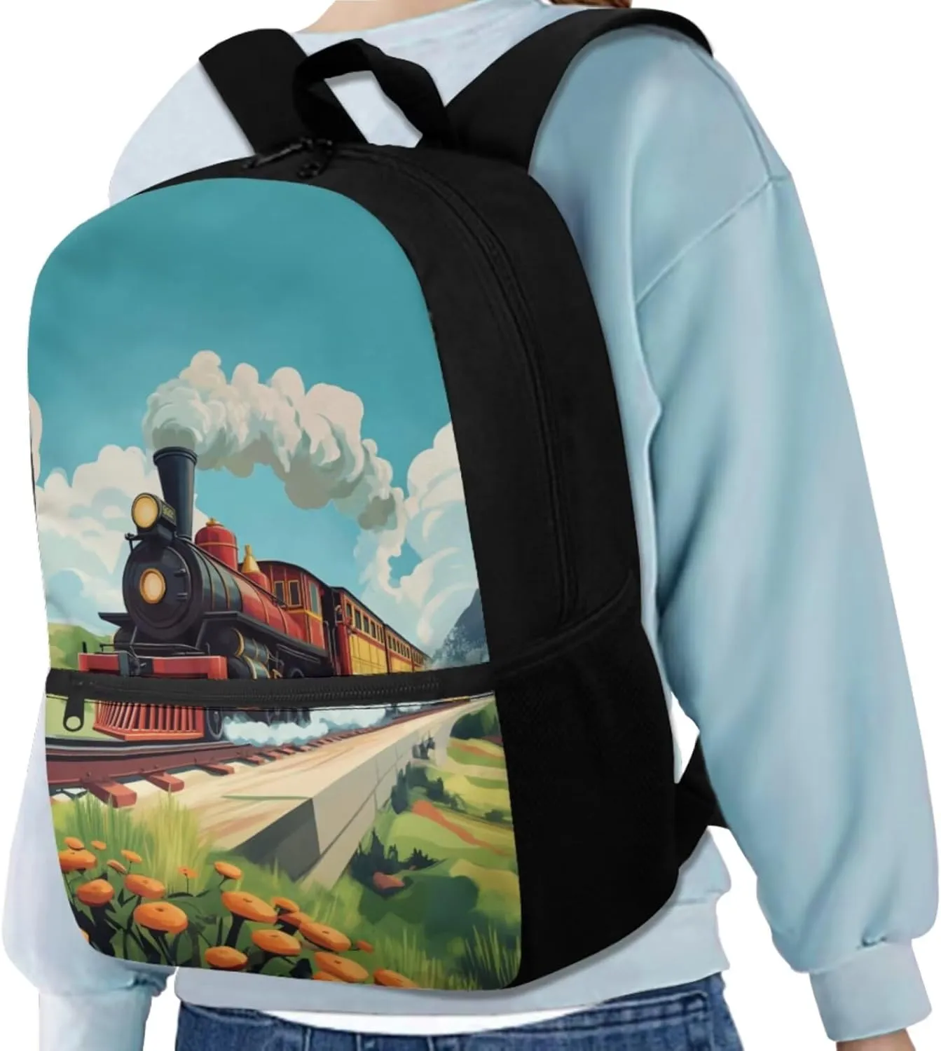 Rnyleeg Trian Backpack for Boys with Lunch Box 4 Pack Boys Backpack Ages 8-10 Lightweight 15 inch Book Bag Set for Primary School Travel Bag Set Casual Daypack