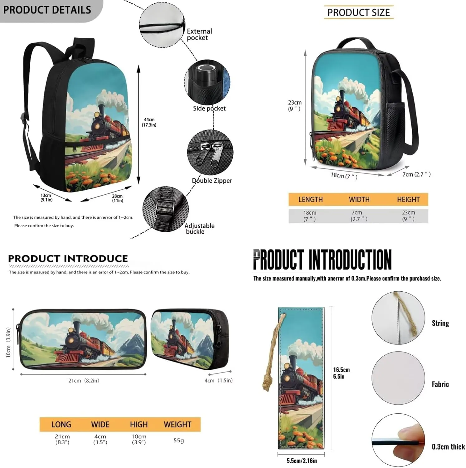 Rnyleeg Trian Backpack for Boys with Lunch Box 4 Pack Boys Backpack Ages 8-10 Lightweight 15 inch Book Bag Set for Primary School Travel Bag Set Casual Daypack