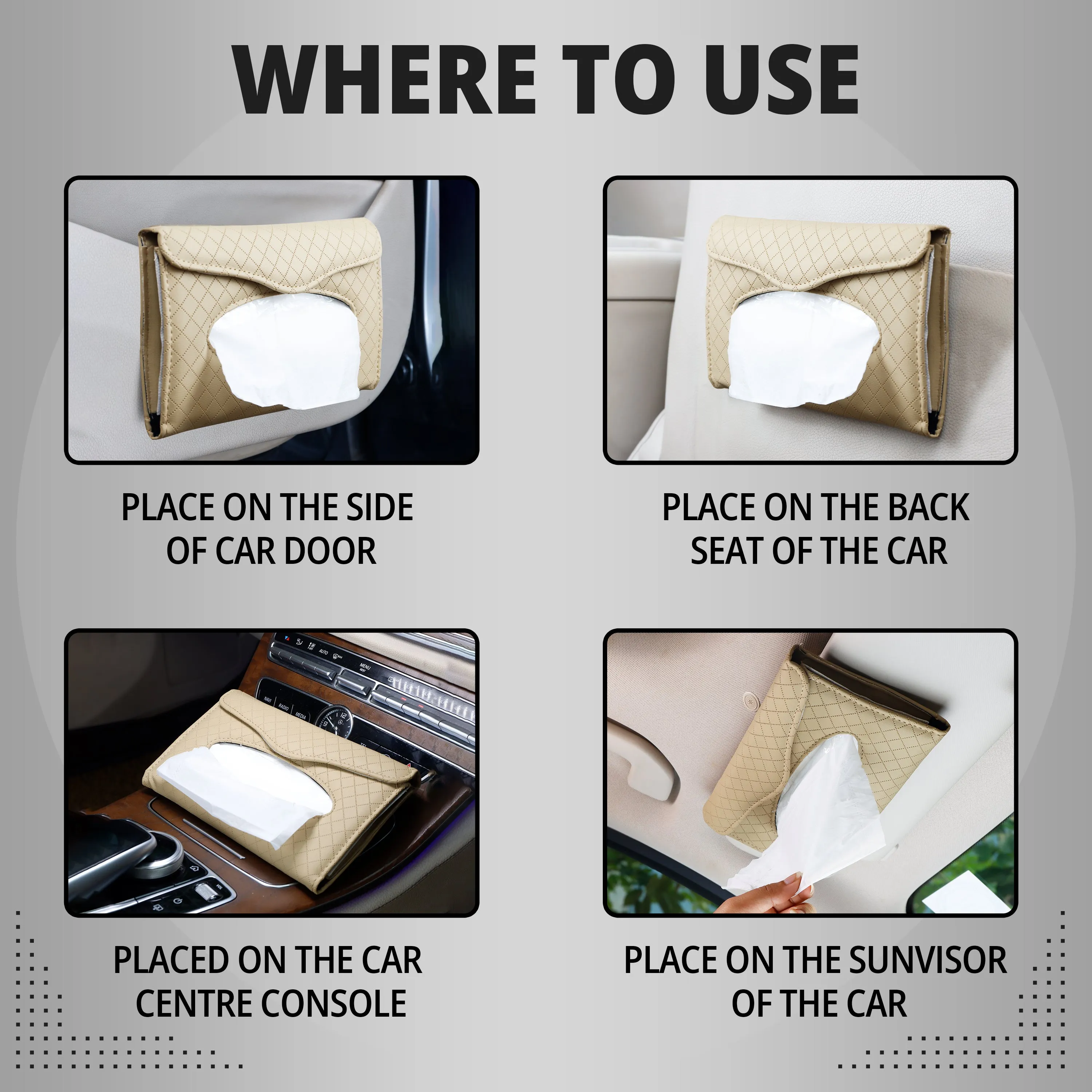 Robustt Car Sun Visor Tissue Holder - Beige
