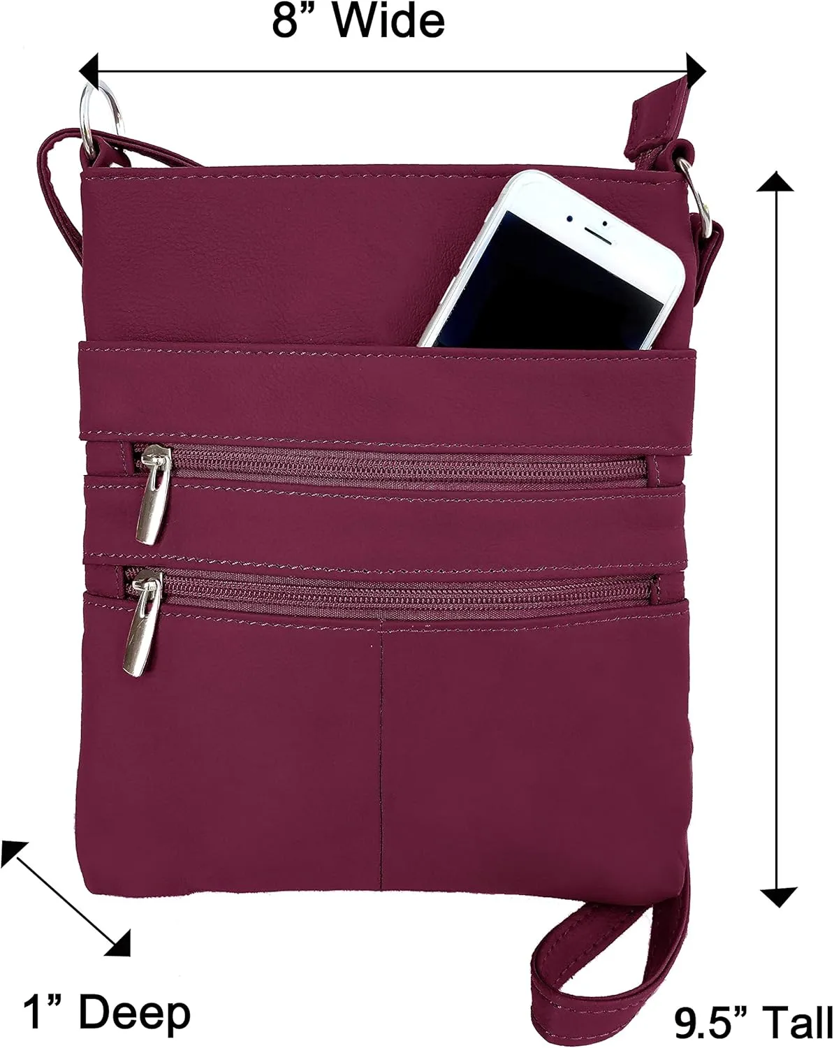 Roma Leathers Cross Body Purse - Premium Quality Leather - Designed in USA