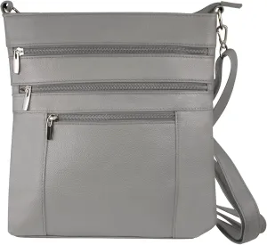 Roma Leathers Multi Pocket Body Purse - Deep Main Compartment, Adjustable Shoulder Strap - Gray