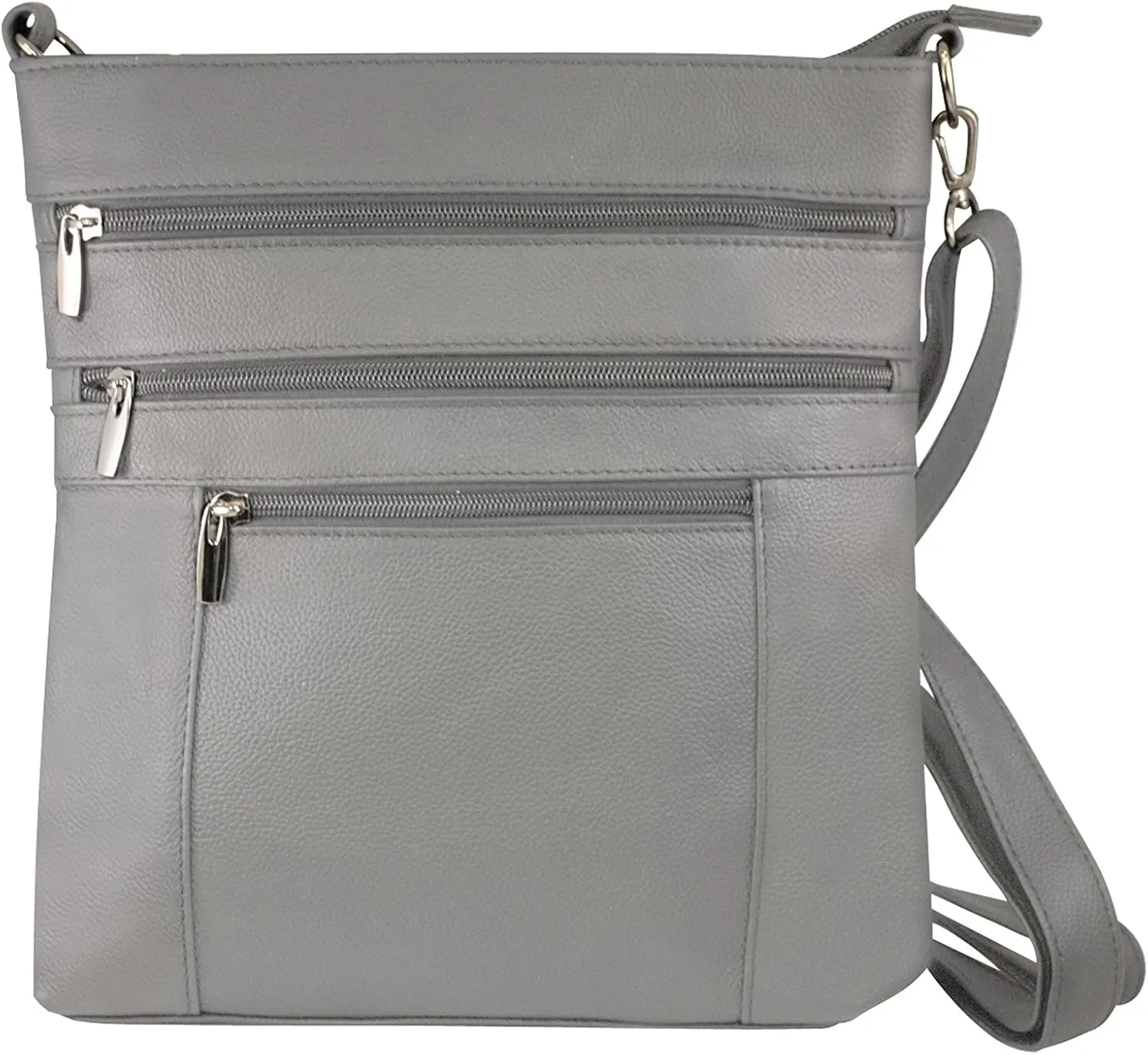 Roma Leathers Multi Pocket Body Purse - Deep Main Compartment, Adjustable Shoulder Strap - Gray