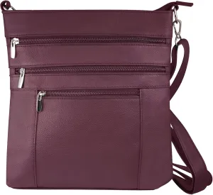 Roma Leathers Multi Pocket Body Purse - Deep Main Compartment, Adjustable Shoulder Strap - Wine