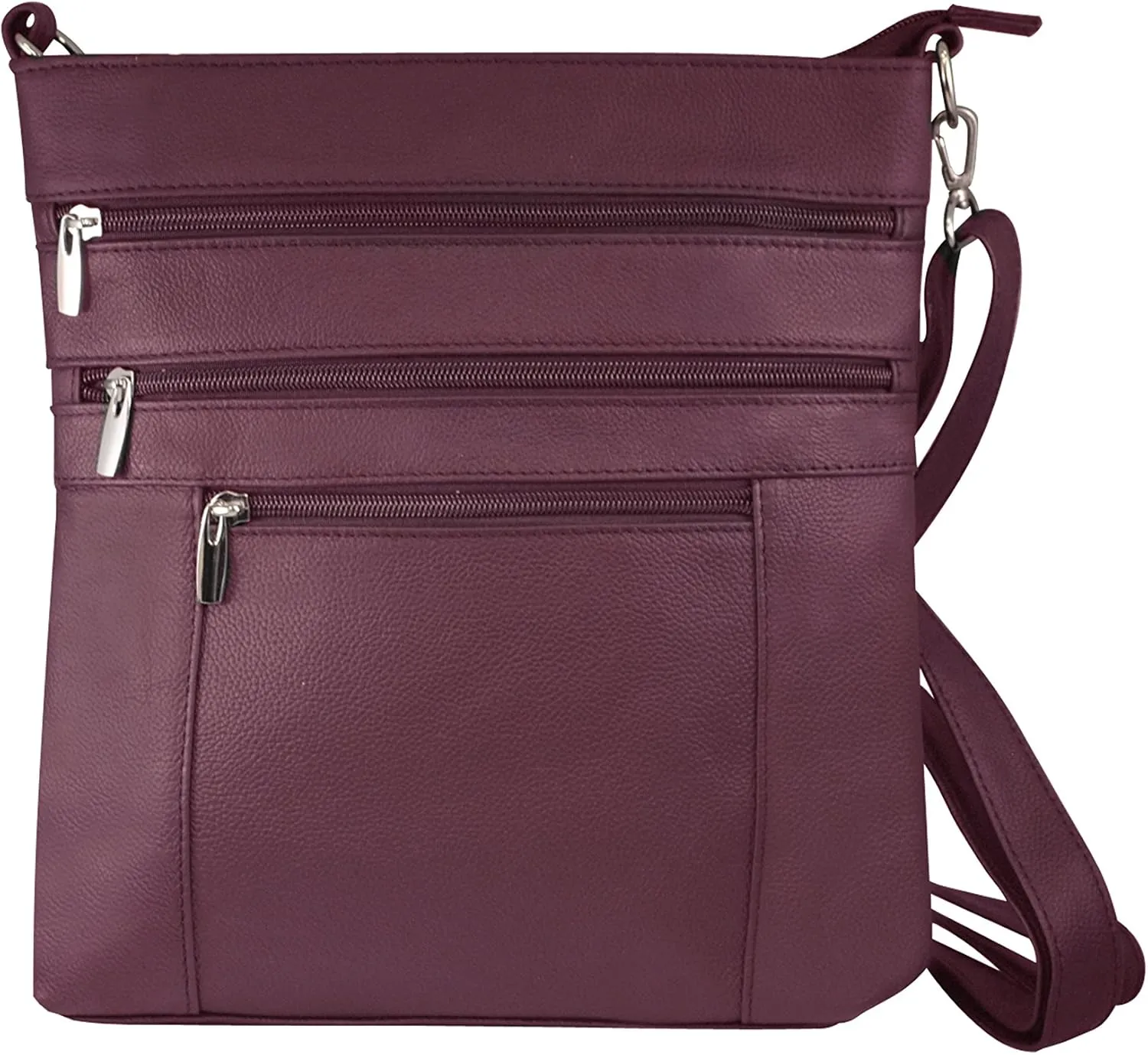 Roma Leathers Multi Pocket Body Purse - Deep Main Compartment, Adjustable Shoulder Strap - Wine
