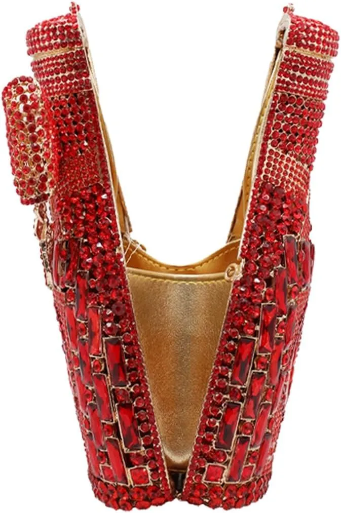 RomanticDesign Women Champagne Bottle Rhinestone Evening Clutch Bride Purse Chic Bowknot Crystal Handbag for Party Prom
