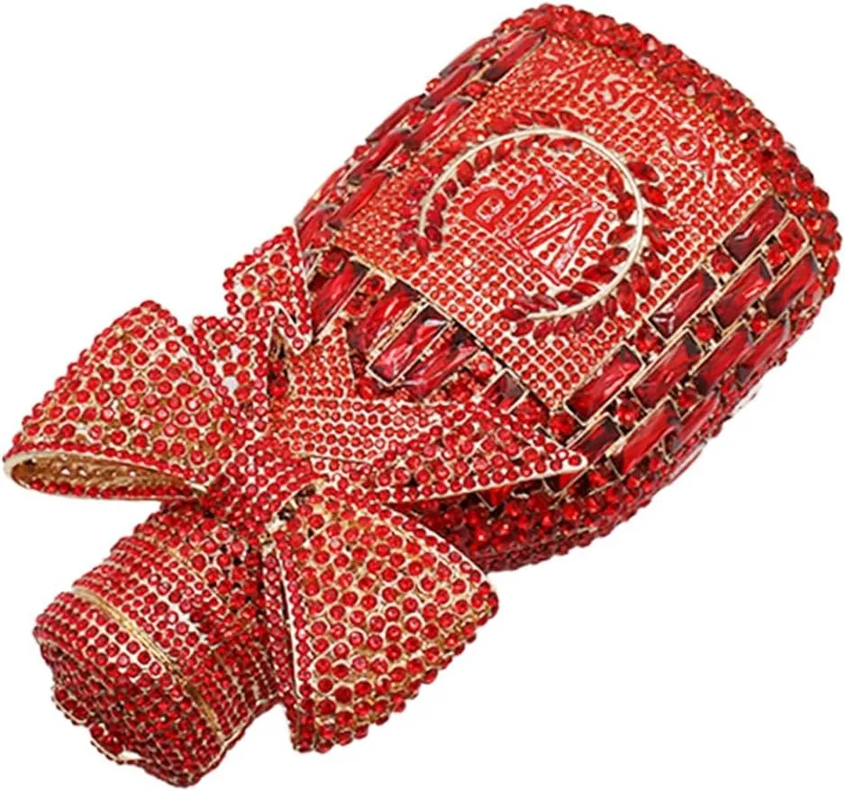 RomanticDesign Women Champagne Bottle Rhinestone Evening Clutch Bride Purse Chic Bowknot Crystal Handbag for Party Prom