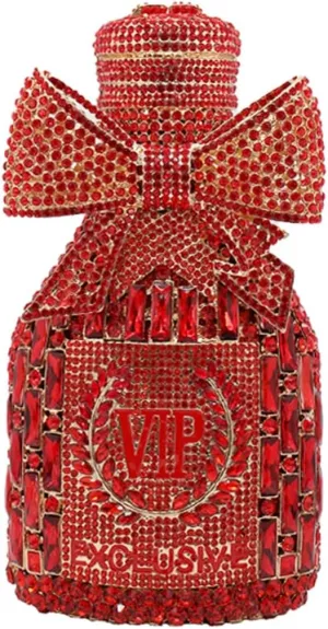 RomanticDesign Women Champagne Bottle Rhinestone Evening Clutch Bride Purse Chic Bowknot Crystal Handbag for Party Prom