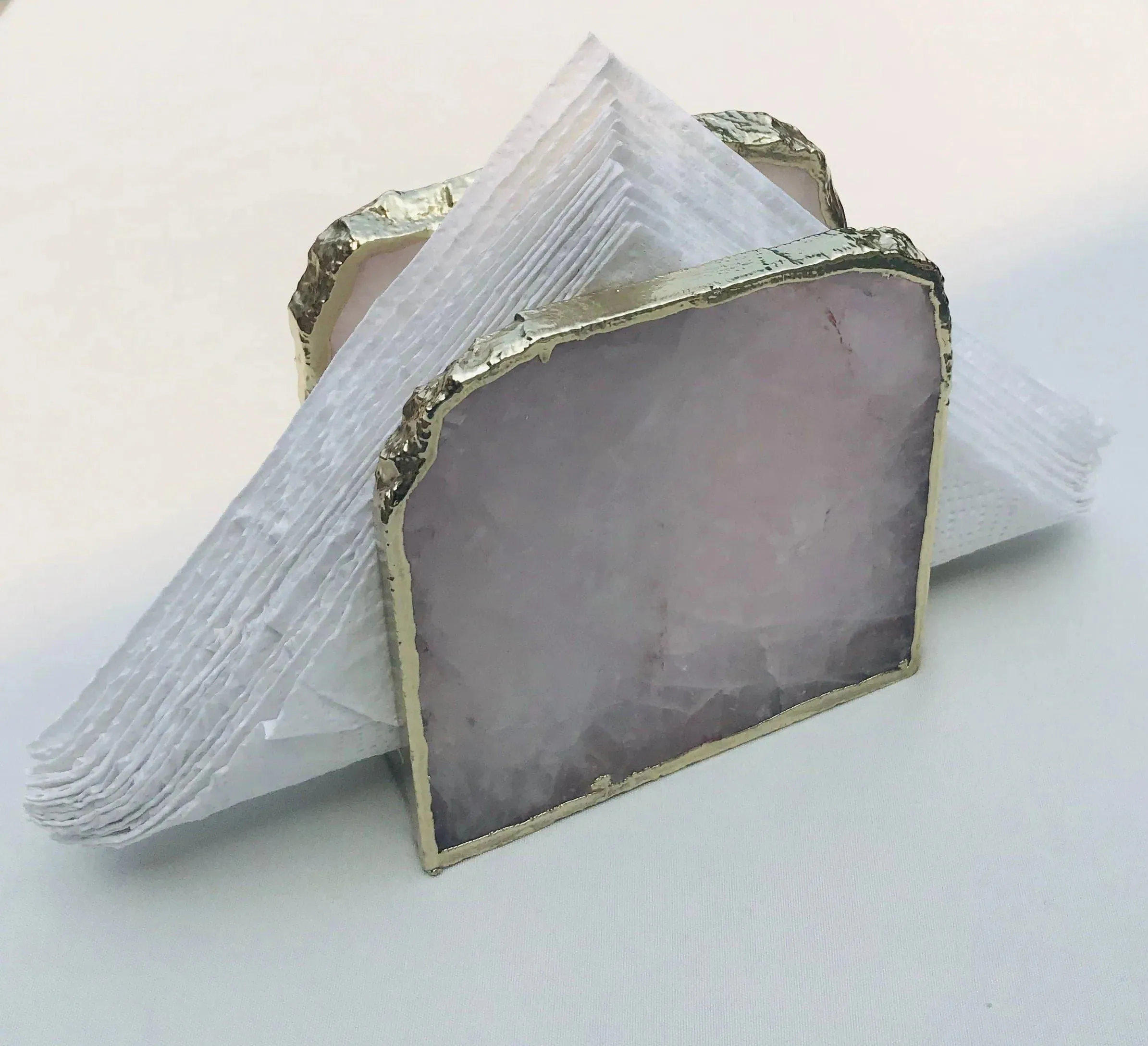 Rose Quartz Stone Napkin Holder