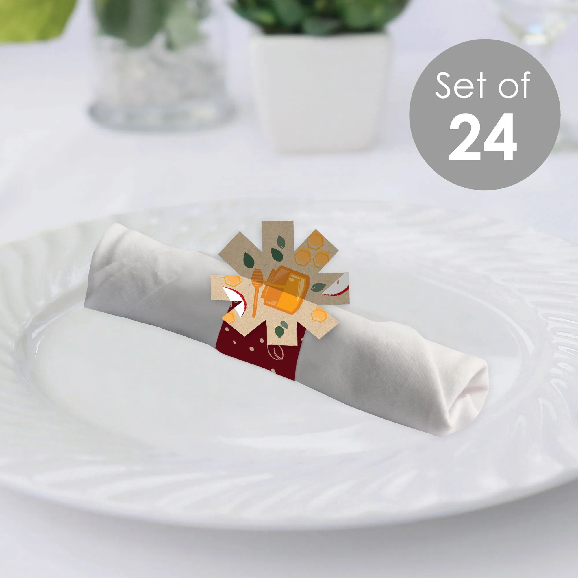 Rosh Hashanah - Jewish New Year Party Paper Napkin Holder - Napkin Rings - Set of 24