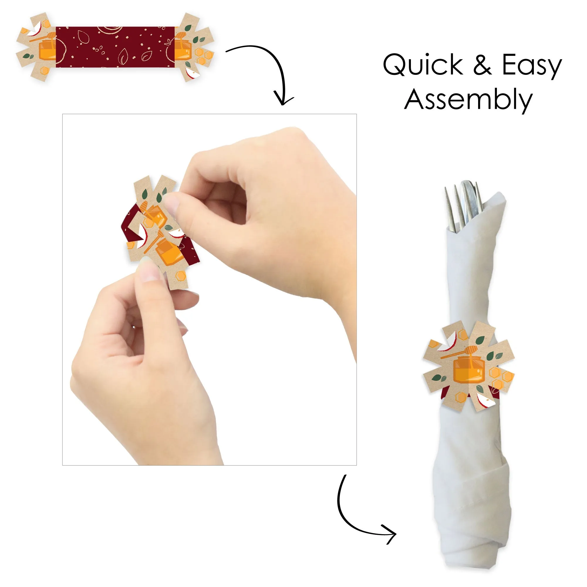 Rosh Hashanah - Jewish New Year Party Paper Napkin Holder - Napkin Rings - Set of 24