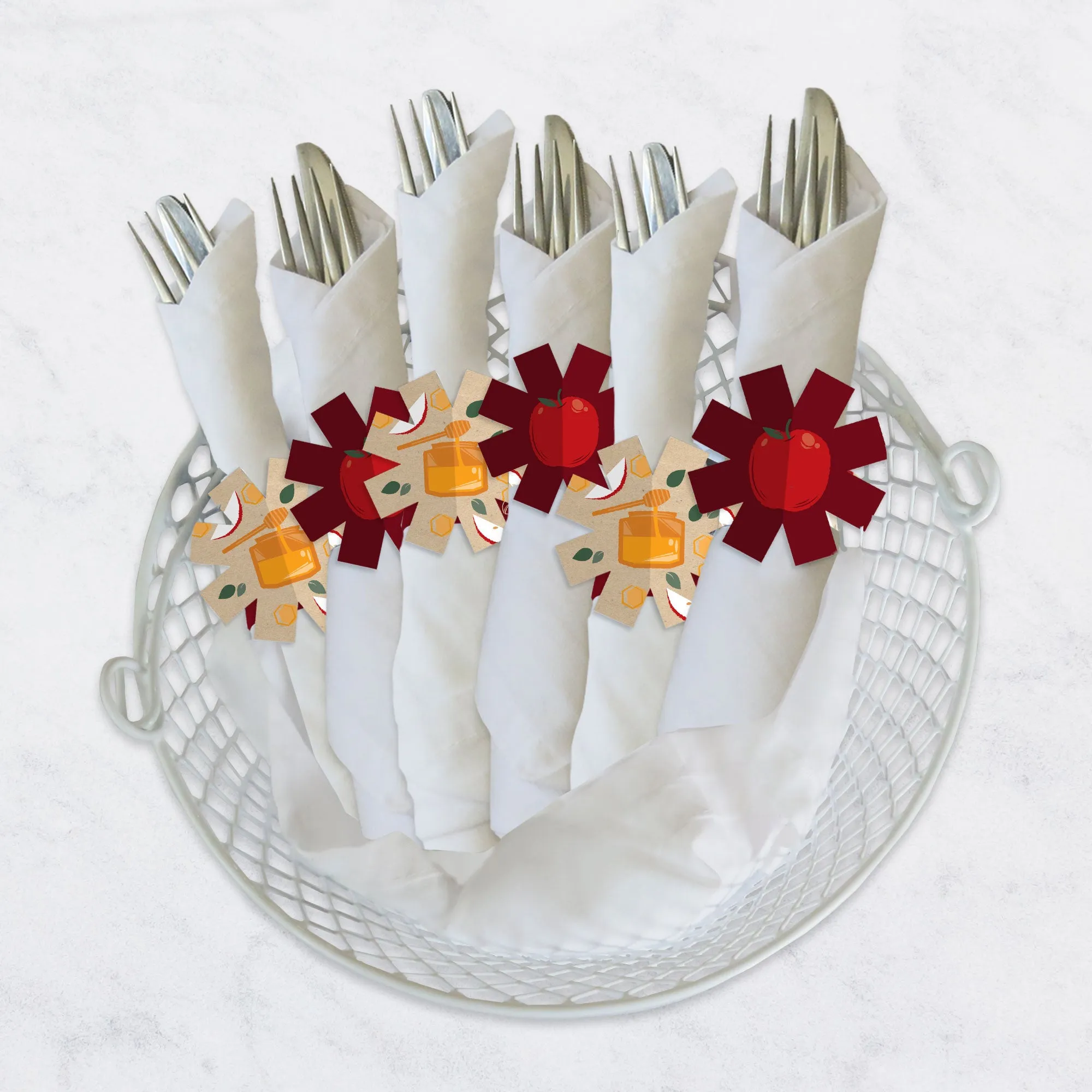 Rosh Hashanah - Jewish New Year Party Paper Napkin Holder - Napkin Rings - Set of 24