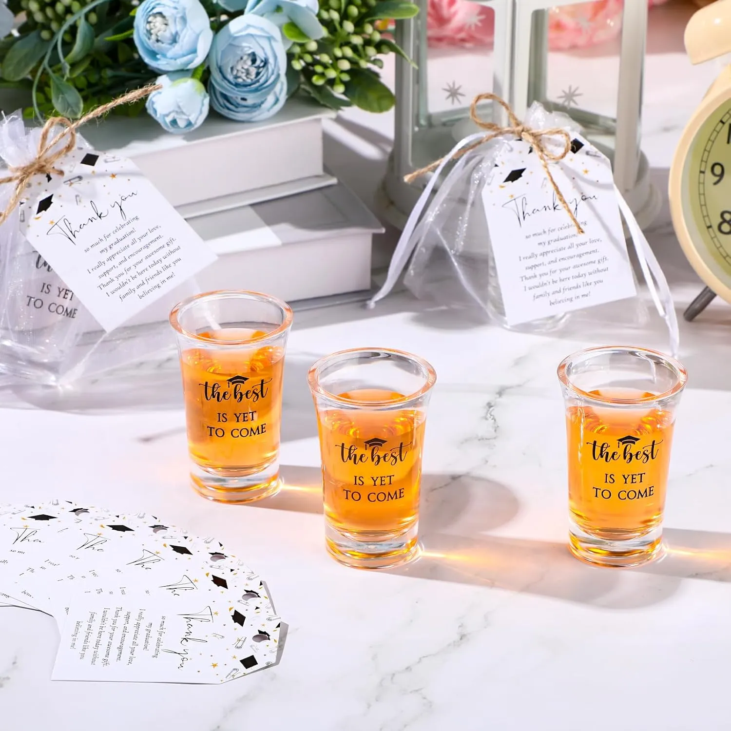 Roshtia 25 Set Graduation Gifts Party Favors Class of 2025 the Best Is Yet to Come Acrylic Shot Glasses with Thank You Cards and Organza Bags for High School College Grad Guests Return Gifts(Black)