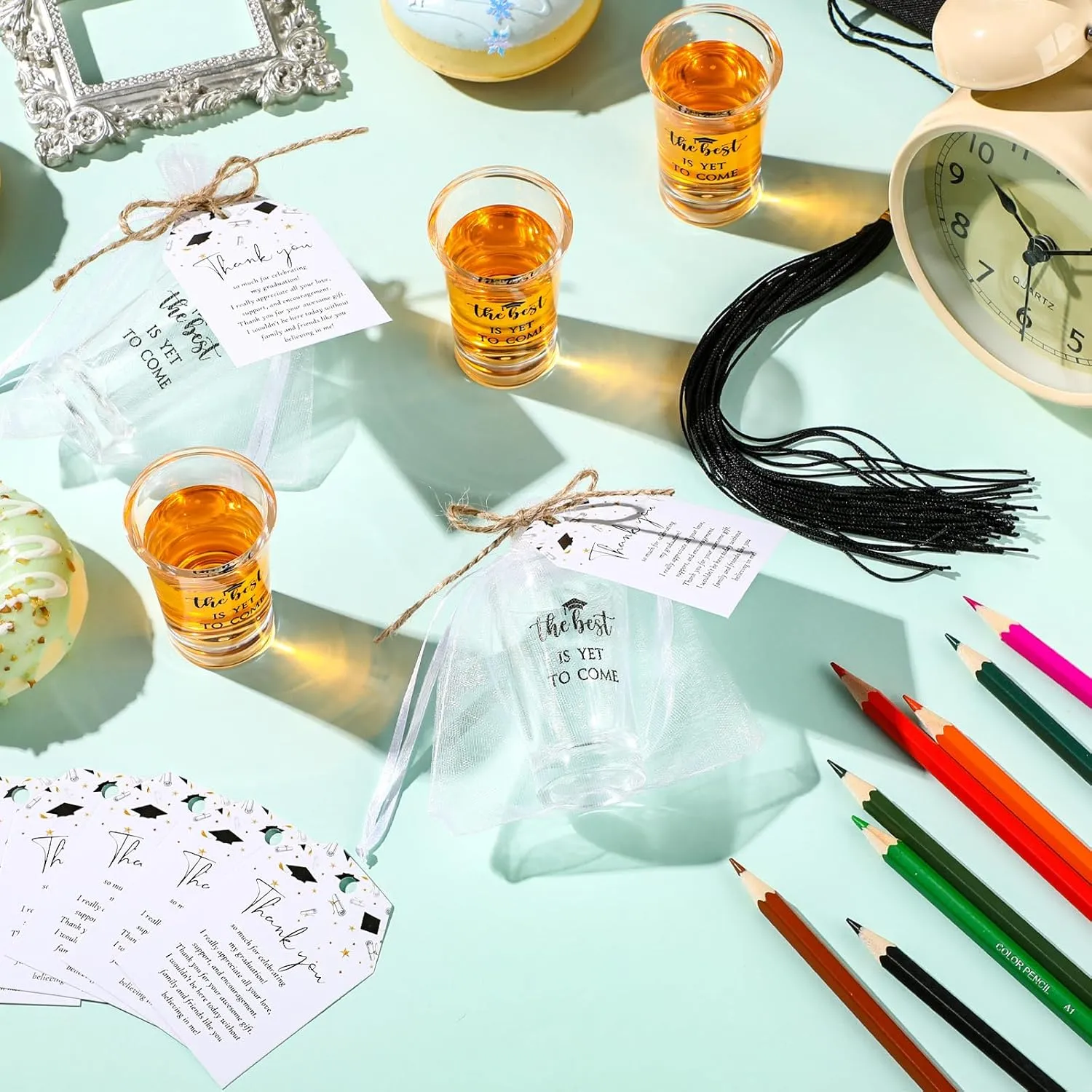 Roshtia 25 Set Graduation Gifts Party Favors Class of 2025 the Best Is Yet to Come Acrylic Shot Glasses with Thank You Cards and Organza Bags for High School College Grad Guests Return Gifts(Black)