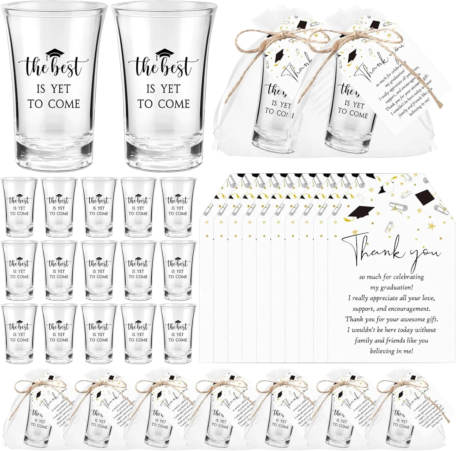 Roshtia 25 Set Graduation Gifts Party Favors Class of 2025 the Best Is Yet to Come Acrylic Shot Glasses with Thank You Cards and Organza Bags for High School College Grad Guests Return Gifts(Black)