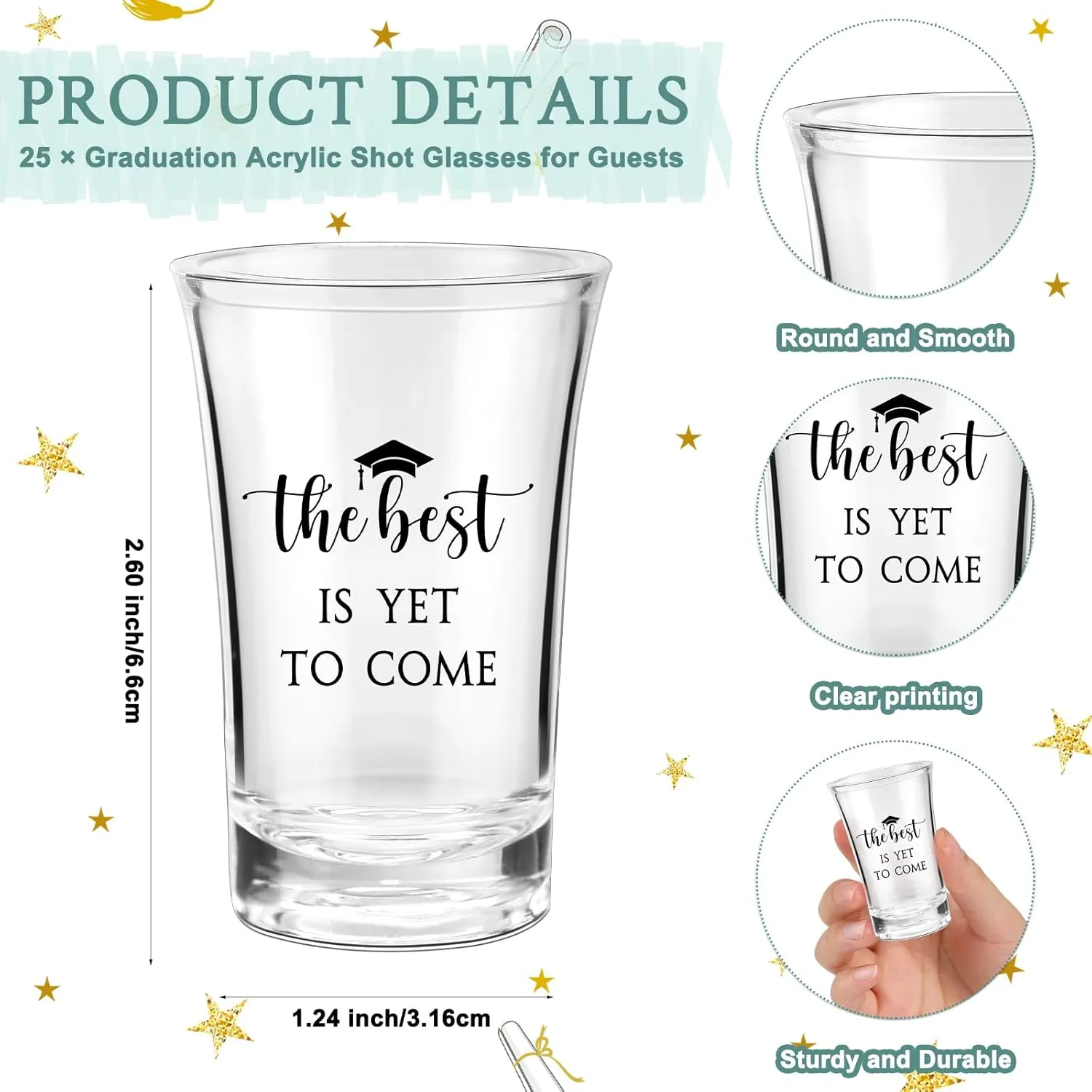 Roshtia 25 Set Graduation Gifts Party Favors Class of 2025 the Best Is Yet to Come Acrylic Shot Glasses with Thank You Cards and Organza Bags for High School College Grad Guests Return Gifts(Black)