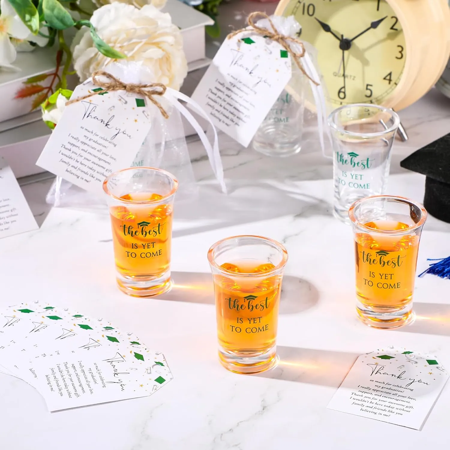 Roshtia 25 Set Graduation Gifts Party Favors Class of 2025 the Best Is Yet to Come Acrylic Shot Glasses with Thank You Cards and Organza Bags for High School College Grad Guests Return Gifts(Green)