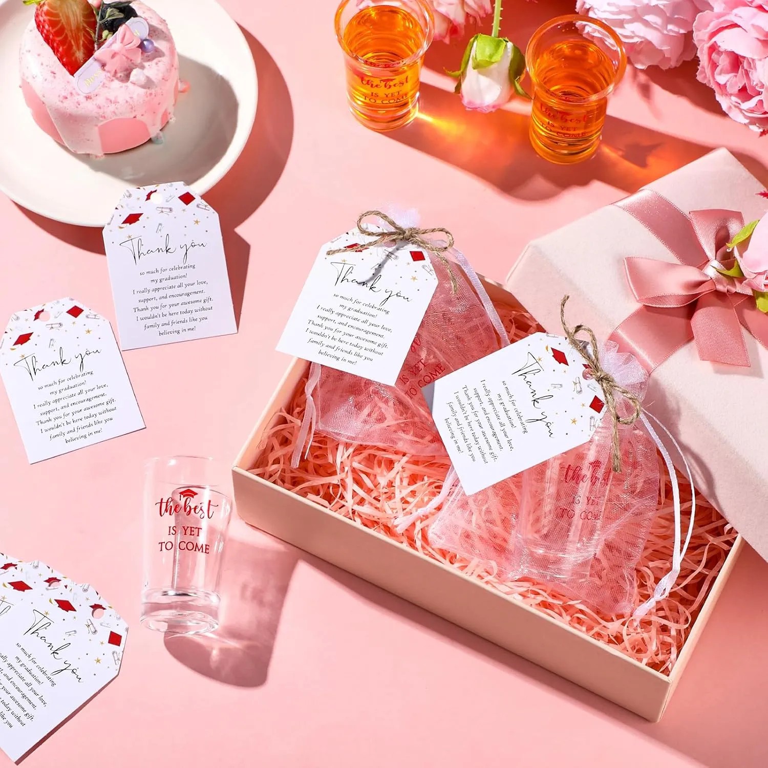 Roshtia 25 Set Graduation Gifts Party Favors Class of 2025 the Best Is Yet to Come Acrylic Shot Glasses with Thank You Cards and Organza Bags for High School College Grad Guests Return Gifts(Red)