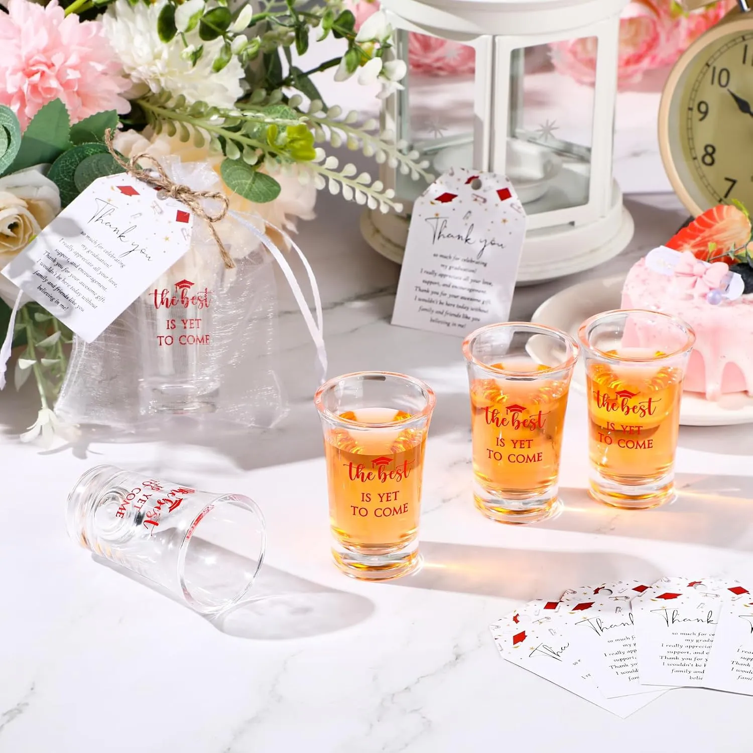 Roshtia 25 Set Graduation Gifts Party Favors Class of 2025 the Best Is Yet to Come Acrylic Shot Glasses with Thank You Cards and Organza Bags for High School College Grad Guests Return Gifts(Red)