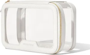 ROWNYEON Clear Makeup Bag,PVC Clear Toiletry Bag For Women,Waterproof Faux Leather Travel Makeup Bag with Handle Large Opening & Gold Zippers,Car Essentials for Women Gift