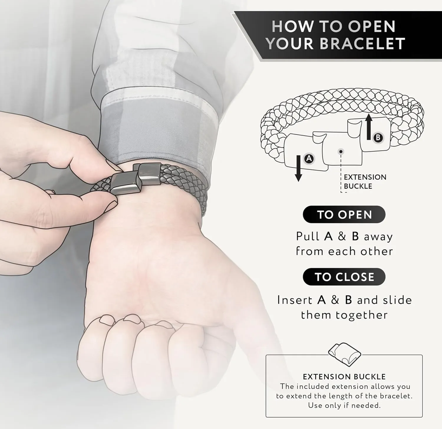 RTZN® Black Leather Bracelet for Men – Premium Artisan Handcrafted Double Strand Black Braided Leather Bracelet – (Medium)
