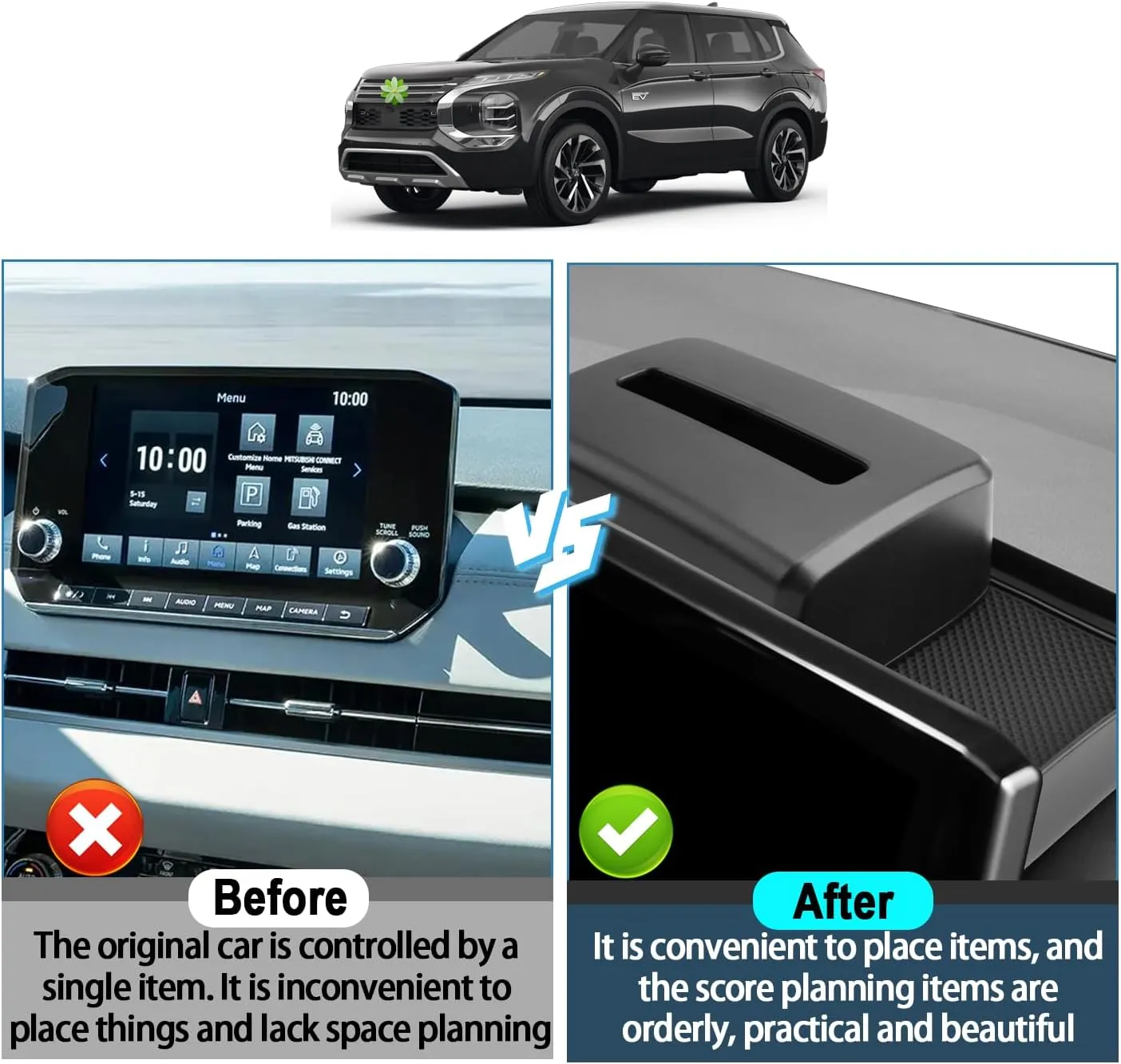 Ruiya Mitsubishi Outlander Behind Screen Organizer,for Mitsubishi Outlander 2022-2024 Accessories Dash Storage Tray with ETC Magnetic Tissue Box Compatible with 2022 2023 2024 Mitsubishi Outlander