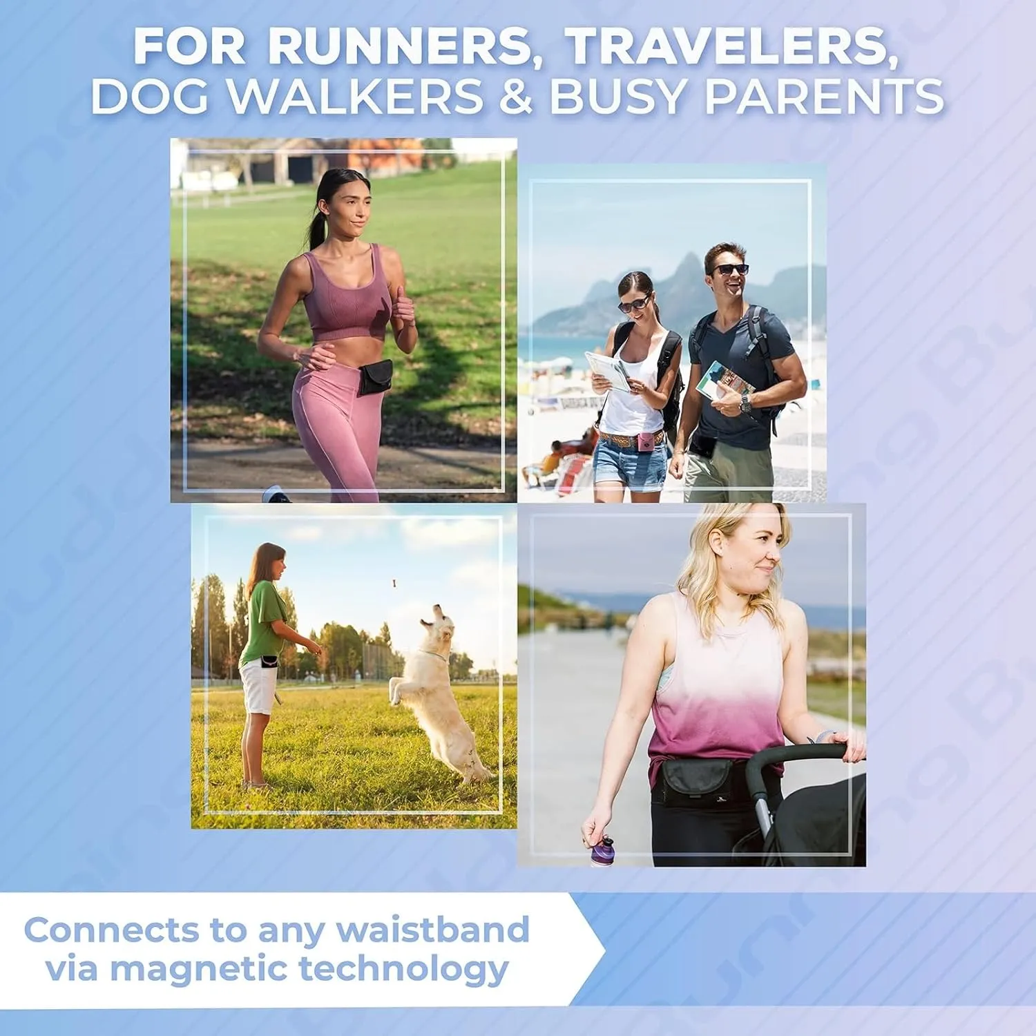 Running Buddy Magnetic Buddy Pouch - Mini | Beltless, Chafe & Bounce Free | Water-Resistant & Magnetic Closure | For Running, Walking, Traveling & More | For Men & Women | 3-3/4” Long x 4” Wide | Blue