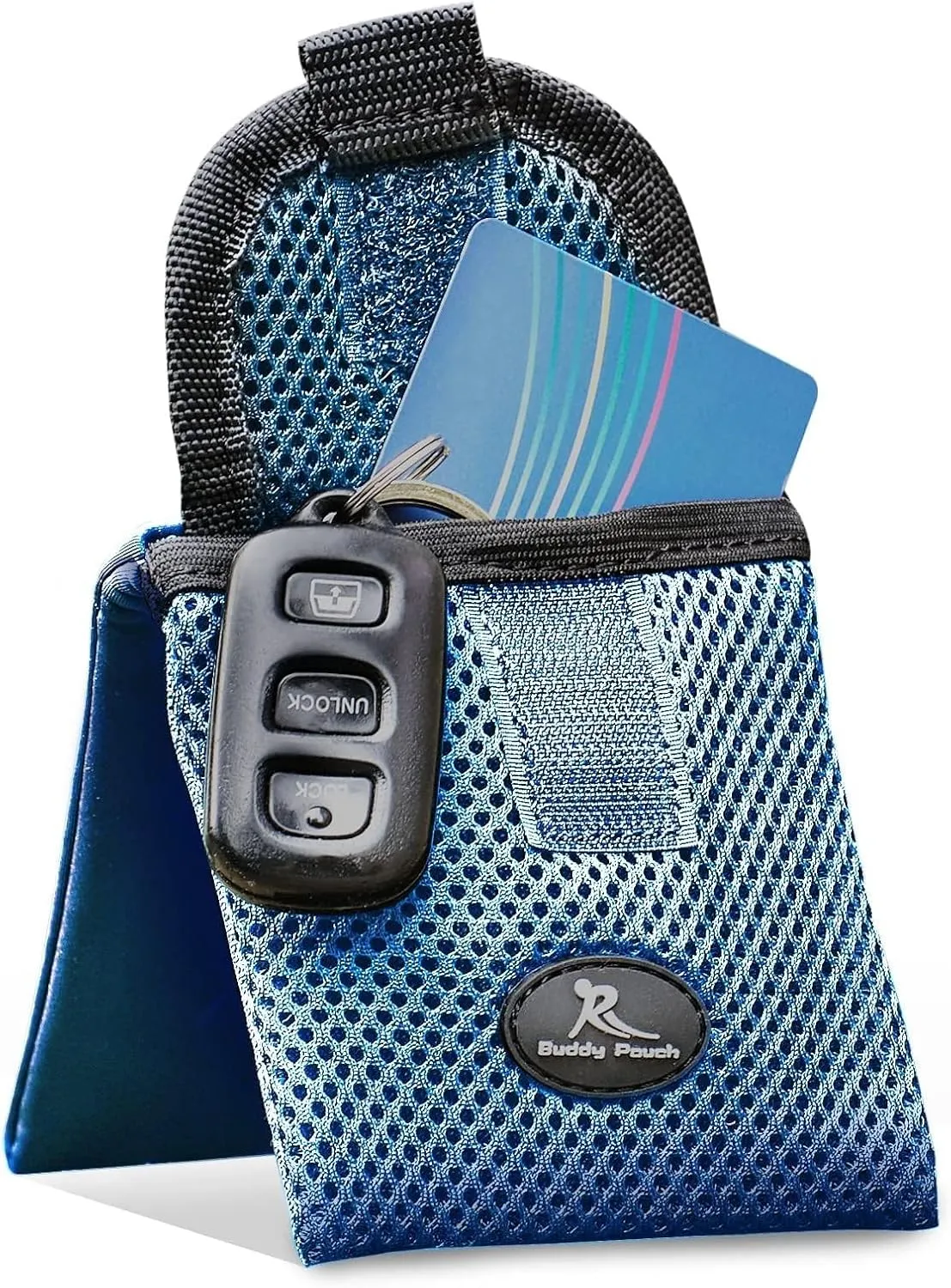 Running Buddy Magnetic Buddy Pouch - Mini | Beltless, Chafe & Bounce Free | Water-Resistant & Magnetic Closure | For Running, Walking, Traveling & More | For Men & Women | 3-3/4” Long x 4” Wide | Blue