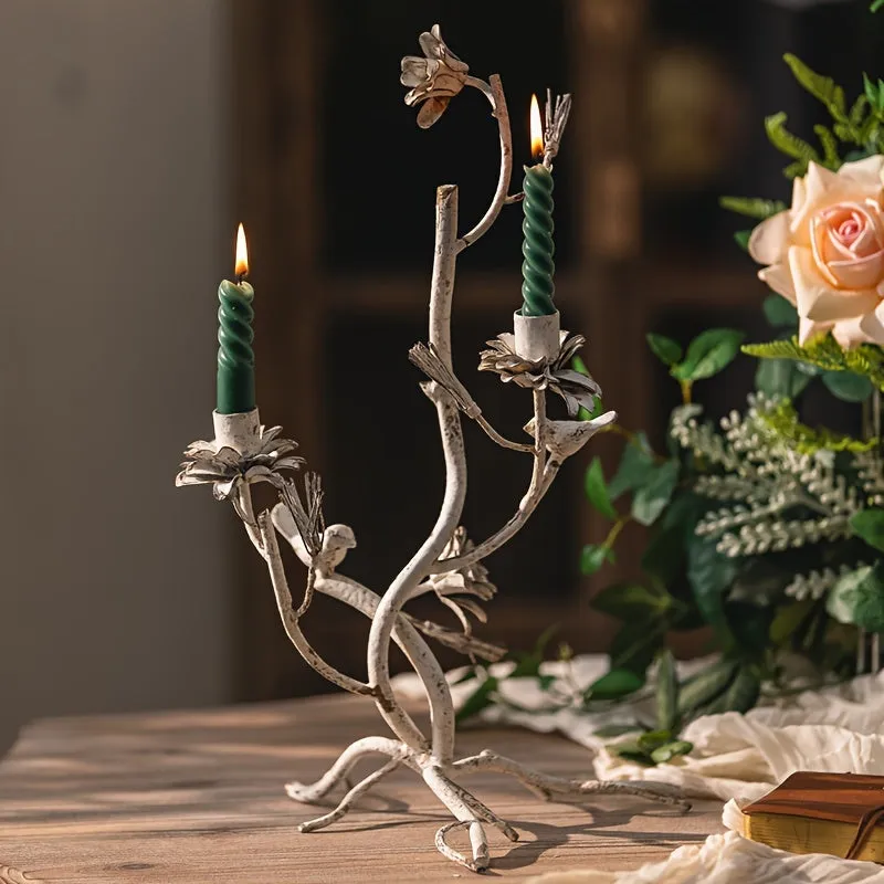 Rustic French Vintage Iron Candlestick Holders - YU9B