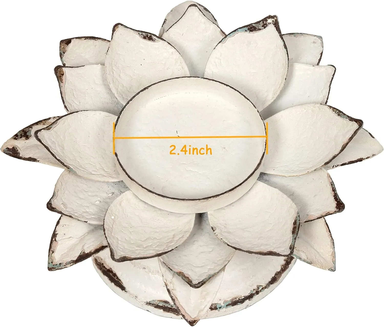 Rustic Pillar Candle Holder Metal- Lotus Flower Candle Holder- Antique Handmade Candlesticks Holder - White Candle Holders for Table Centerpiece - Shabby Chic Farmhouse Home Decor (6.3"X6.3"X3.3")